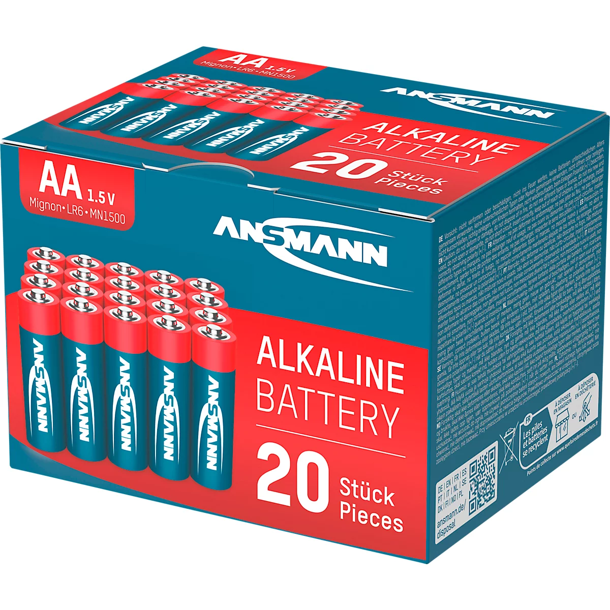 Baterías alcalinas Mignon AA/LR6, 1.5 V, 20 piezas