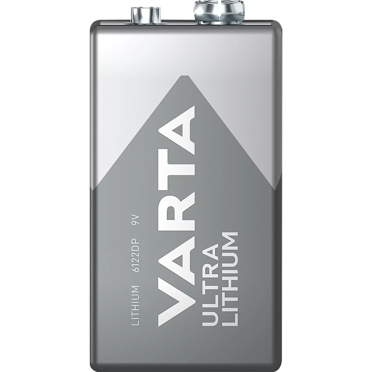 Graue 9V-Batterie von Varta. Aufschrift: Ultra Lithium.