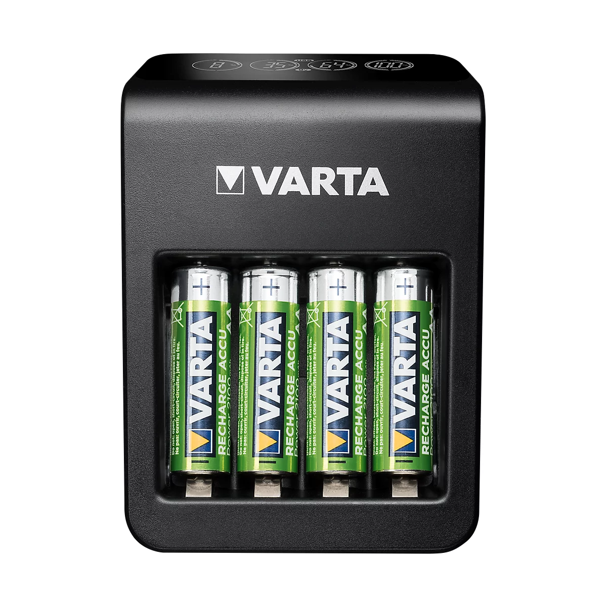 Batterieladegerät Varta LCD Plug Charger, für 4 x Mignon AA/Micro AAA/9 V NiMH-Akkus & 1 x USB, LCD-Anzeige, inkl. 4 Akkus