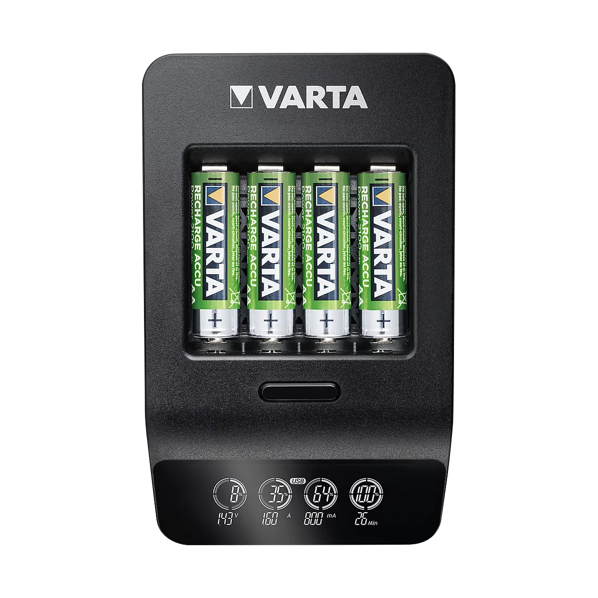 Batterieladegerät Varta LCD Smart Charger, für 4 x Mignon AA/Micro AAA & 1 x USB, 2 Modi, LCD-Anzeige, inkl. 4 Akkus