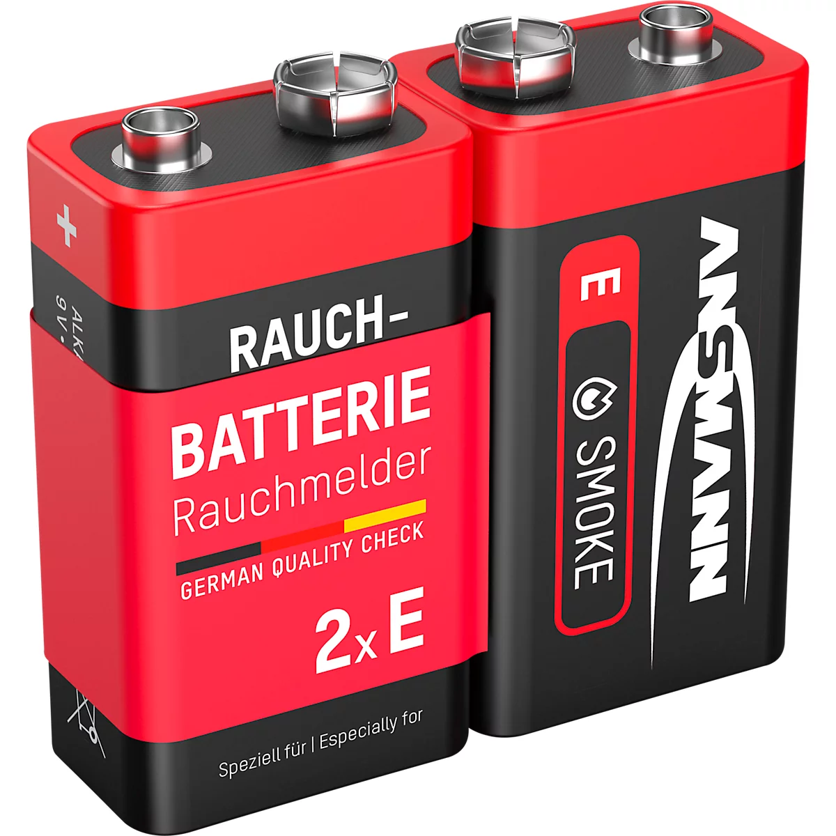 Batterien, für Rauchmelder, E-Block, 9 V, 2 Stück