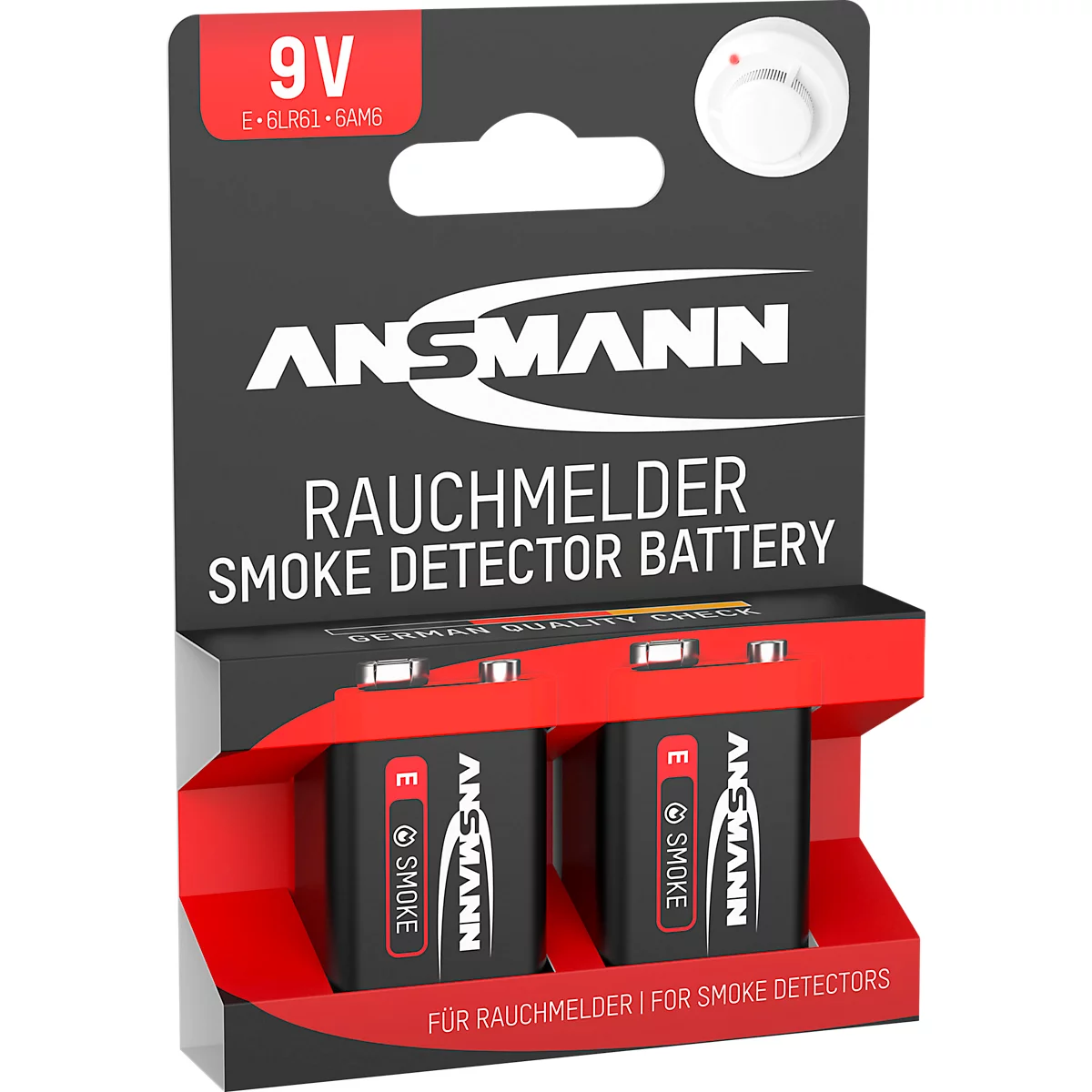 Batterien, für Rauchmelder, E-Block, 9 V, 2 Stück