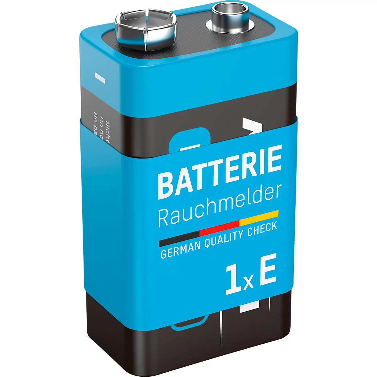Blue 9V battery with the inscription "BATTERY smoke detector".