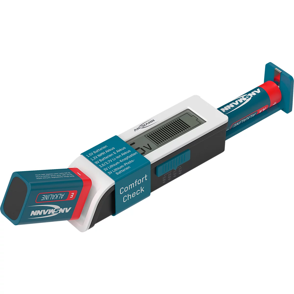 Batterietester Ansmann Comfort Check, mit Display und Balkenanzeige, Kunststoff, schwarz-weiss