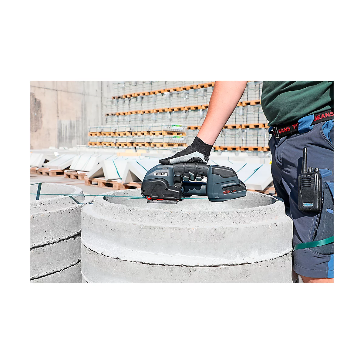 Batterij-omsnoeringsapparaat Banholzer en Wenz BXT4-13, voor PP/PET-banden met B 9-13 mm en dikte 0,4-0,8 mm, trekkracht tot 1200 N, 5 standen, zwart
