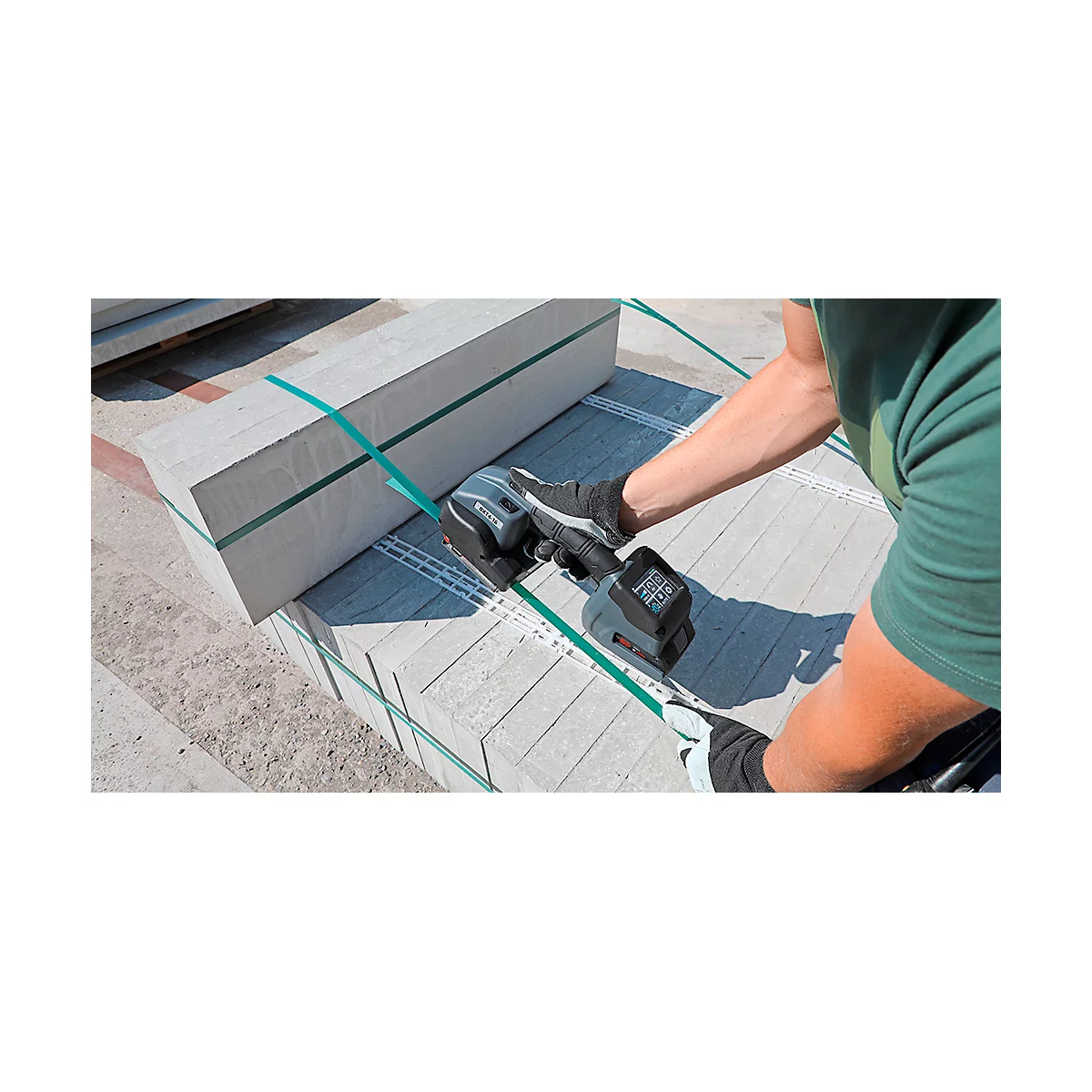 Batterij-omsnoeringsapparaat Banholzer en Wenz BXT4-13, voor PP/PET-banden met B 9-13 mm en dikte 0,4-0,8 mm, trekkracht tot 1200 N, 5 standen, zwart