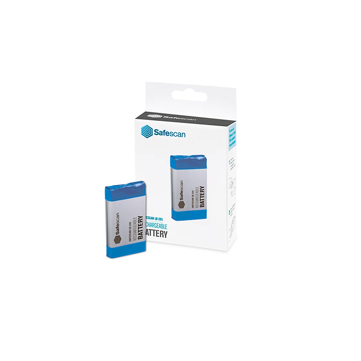 Batterij Safescan LB-205, voor geldweegschaal 6165 & 6185, werkt tot 30 uur lang, herlaadbaar, blauw-grijs