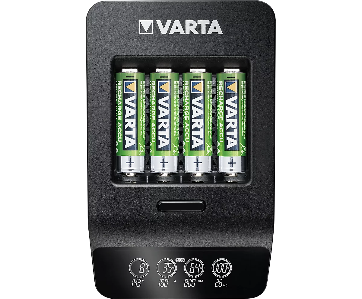 Notitie Civic amusement Batterijlader Varta LCD Smart Charger, voor 4 x Mignon AA/Micro AAA & 1 x  USB, 2 modi, LCD-display, incl. 4 batterijen voordelig kopen | Schäfer Shop