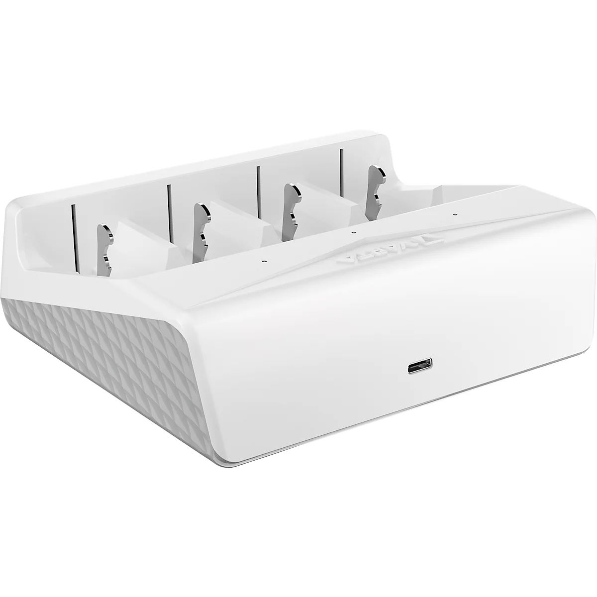 Batterijlader voor batterijen, 2x of 4x AA/AAA/C/D &amp; 1x 9V, oplaadtijd 4,5 uur, USB-C (incl. kabel), 100-240 V, B 154 x D 49 x H 129 mm, wit