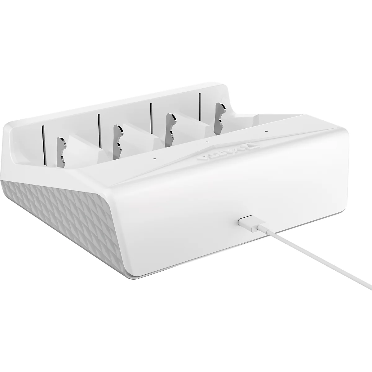Batterijlader voor batterijen, 2x of 4x AA/AAA/C/D &amp; 1x 9V, oplaadtijd 4,5 uur, USB-C (incl. kabel), 100-240 V, B 154 x D 49 x H 129 mm, wit