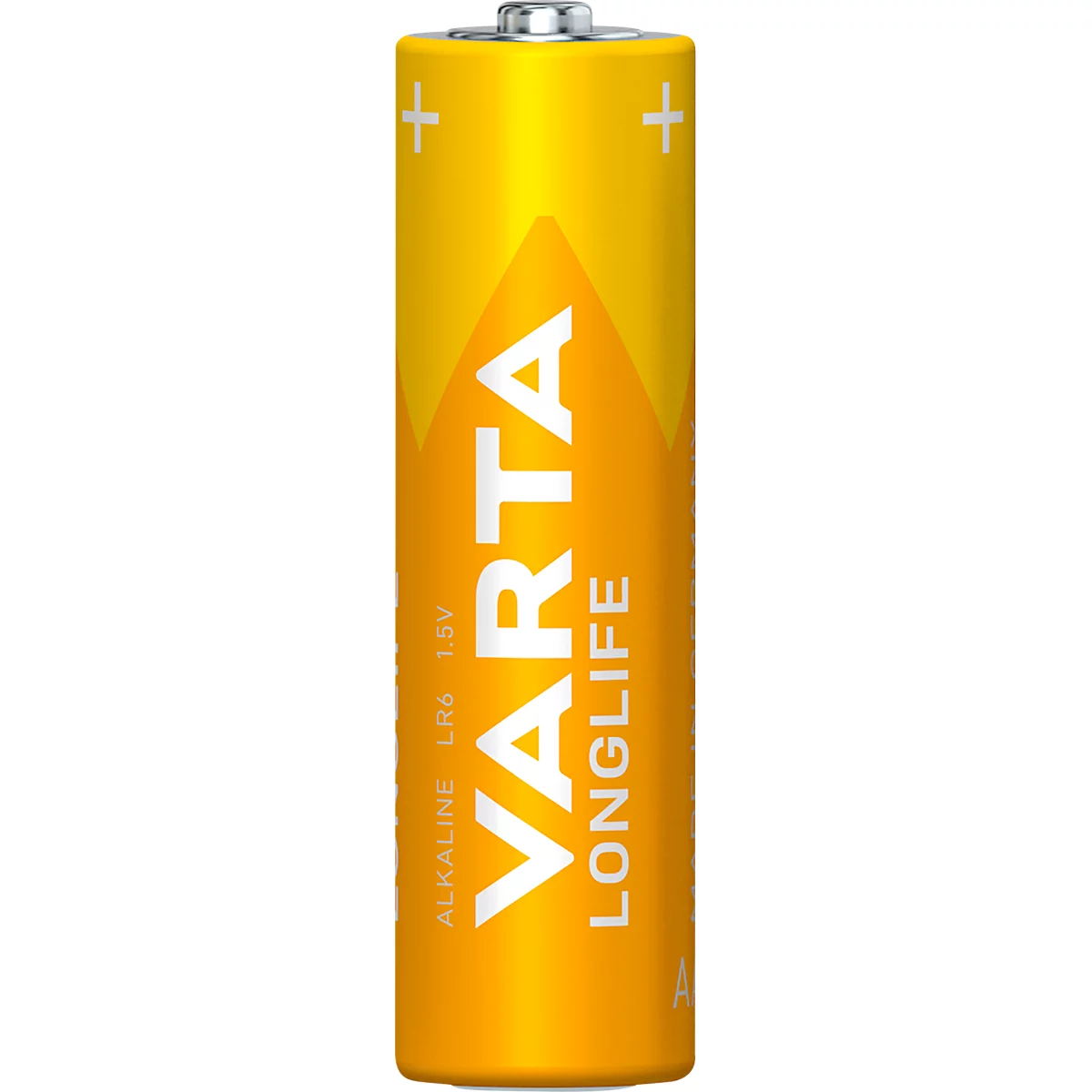A yellow VARTA Longlife battery with white lettering.