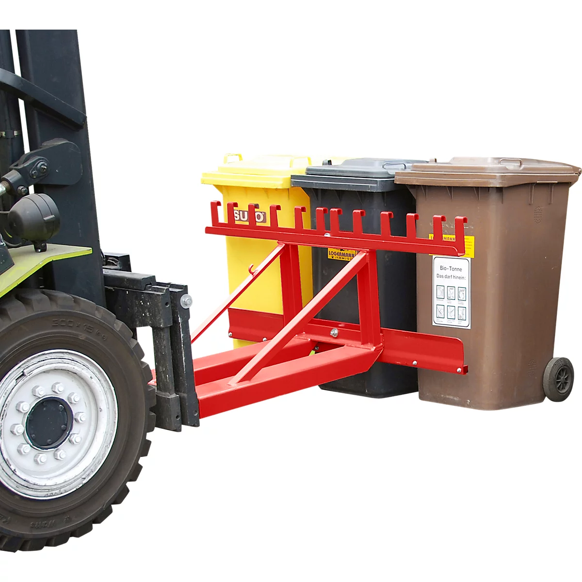 Bauer afvalverzamelaar MH-III, met rubberen aanslag, voor 3x 80- tot 360-L-MGB, L 1030 x B 1595 x H 680 mm, gelakt, vuurrood RAL 3000