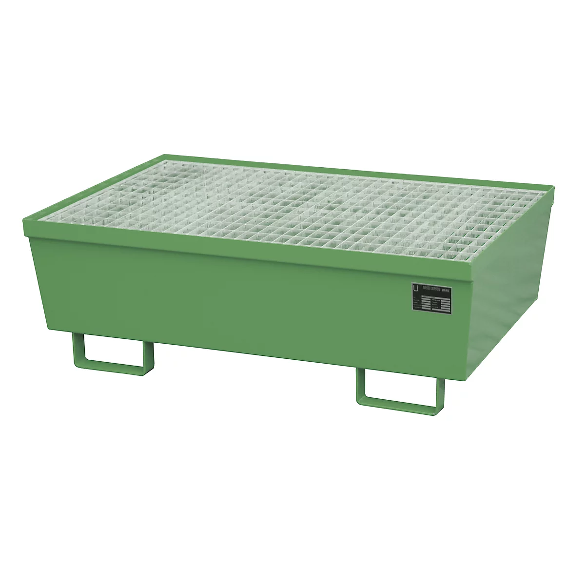 BAUER AM-2 opvangbak, met rooster, staal, 225 l, B 1200 x D 800 x H 415 mm, groen
