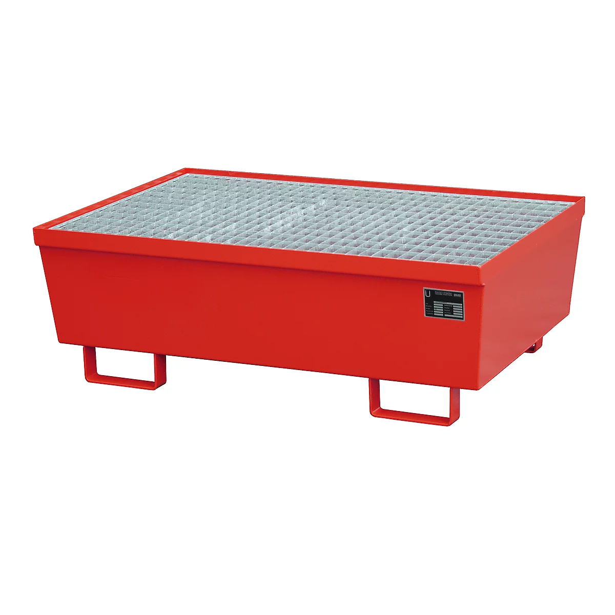 BAUER AM-2 opvangbak, met rooster, staal, 225 l, B 1200 x D 800 x H 415 mm, rood