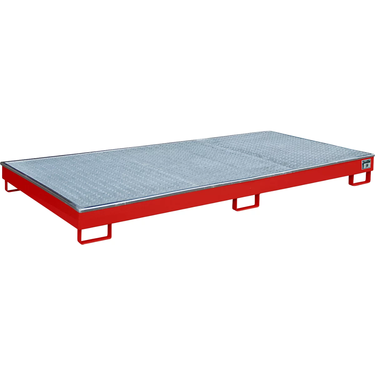 Bauer Bac de rayonnage RW-GR 2700-1 PE, avec insert PE et caillebotis, L 2665 x l 1315 x H 210 mm, peint, rouge feu RAL 3000