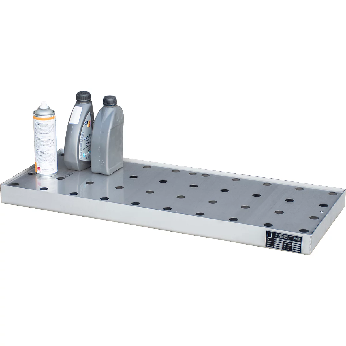 Bauer Bac pour petits récipients KGW 1/M V4A, avec grille en tôle perforée, L 940 x l 370 x H 60 mm, 20 L, 150 kg, inox 1.4571, argent