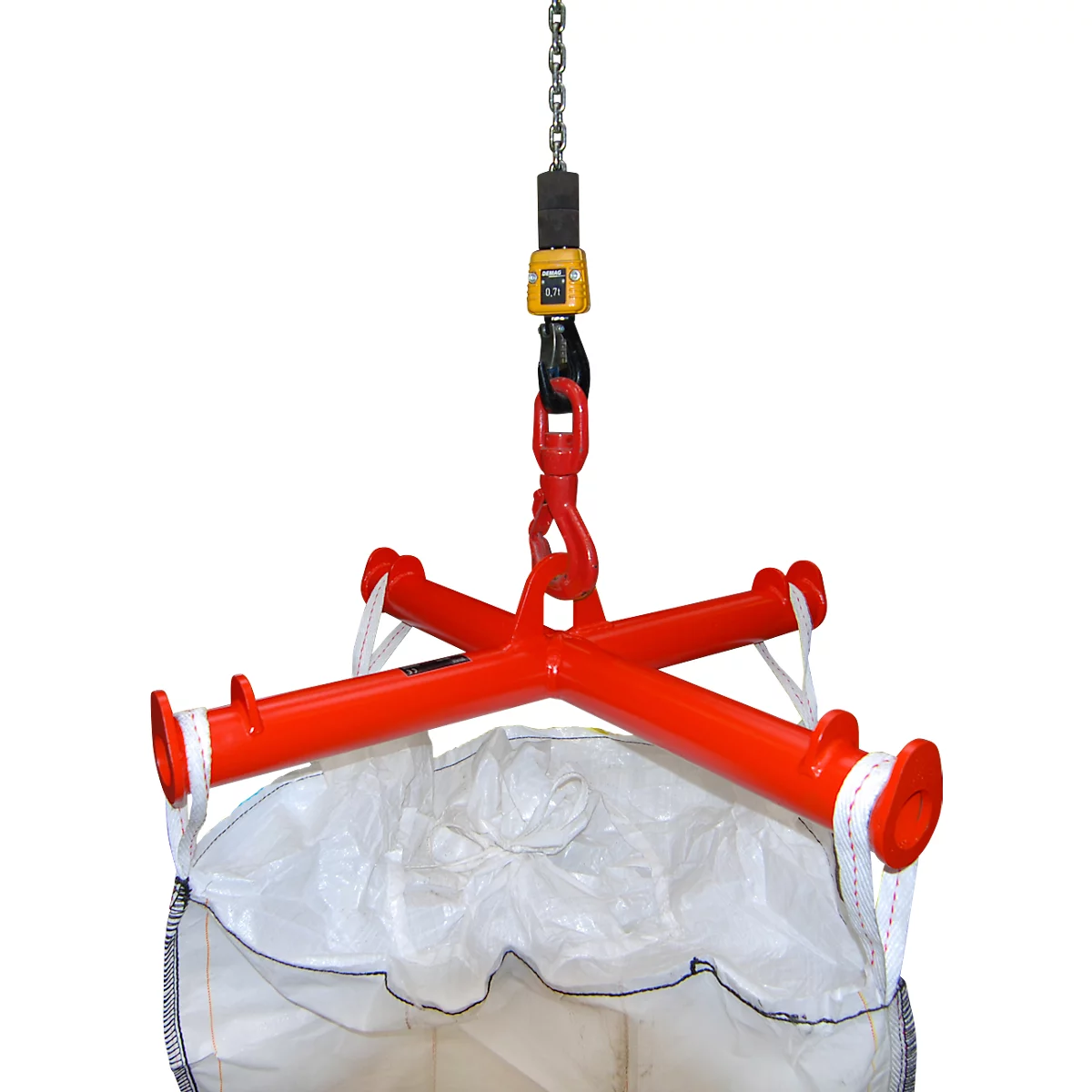 Bauer Big Bag Traverse TBB, for crane, L 1100 x W 1100 x H 215 mm, up to 2000 kg, tubular steel, fire red