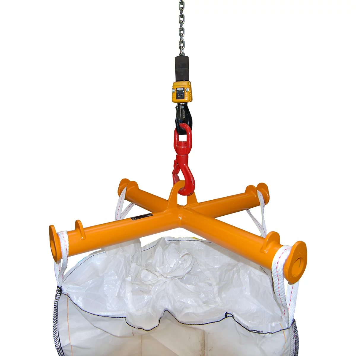 Bauer Big Bag Traverse TBB, for crane, L 1100 x W 1100 x H 215 mm, up to 2000 kg, tubular steel, yellow-orange