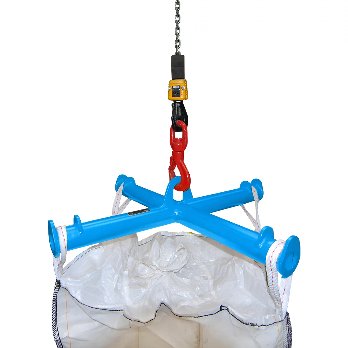 Bauer Big Bag Traverse TBB, voor kraan, L 1100 x B 1100 x H 215 mm, tot 2000 kg, stalen buis, lichtblauw