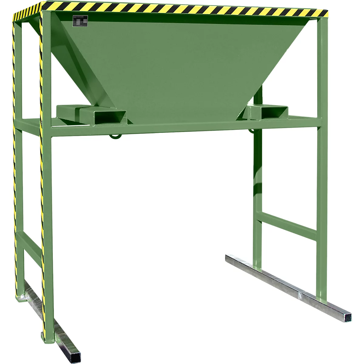 Bauer BTM Trémie de remplissage, tôle d'acier, mobile et stationnaire, pattes d'entrée, L 1700 x l 1980 x H 2050 mm, peint, vert réséda RAL 6011