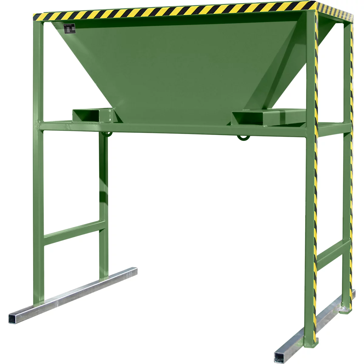 Bauer BTM Trémie de remplissage, tôle d'acier, mobile et stationnaire, pattes d'entrée, L 1700 x l 1980 x H 2050 mm, peint, vert réséda RAL 6011