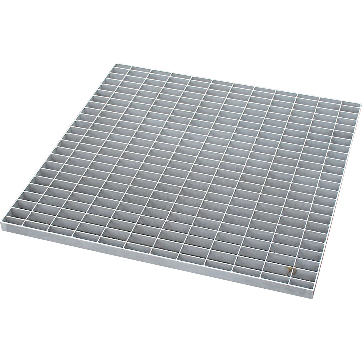 Grille métallique carrée, avec grille fine en gris sur fond blanc.