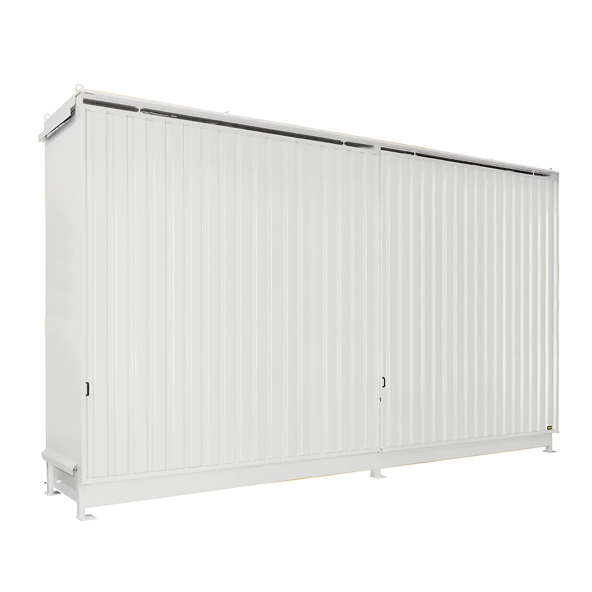 Large white container with vertical grooves, set against a white background. Doors and a small base are visible.