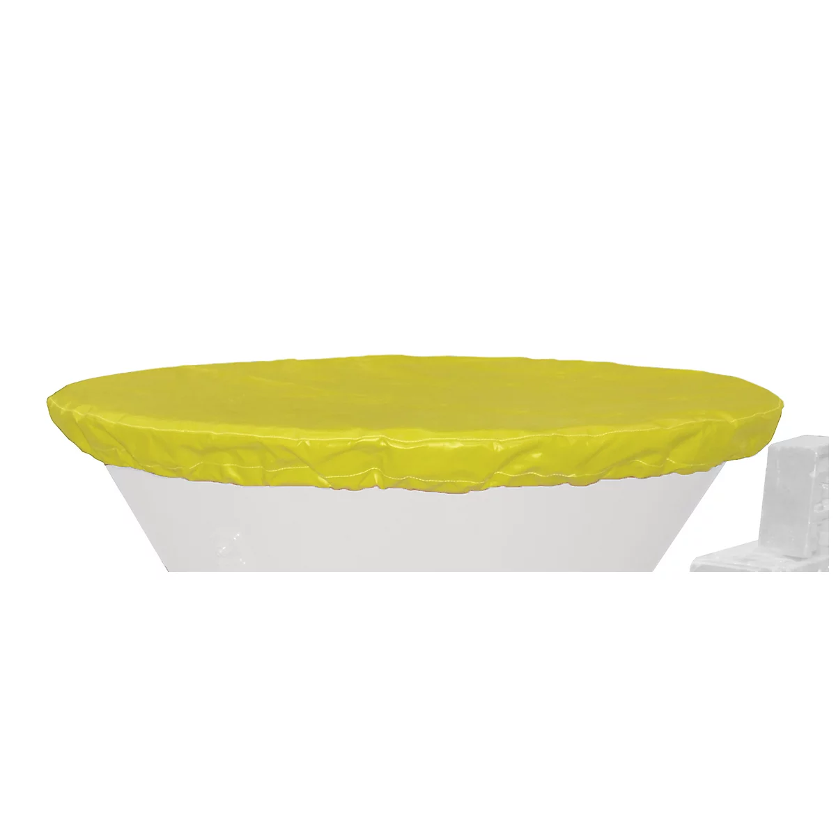 Housse jaune sur un objet blanc. Le fond est blanc.