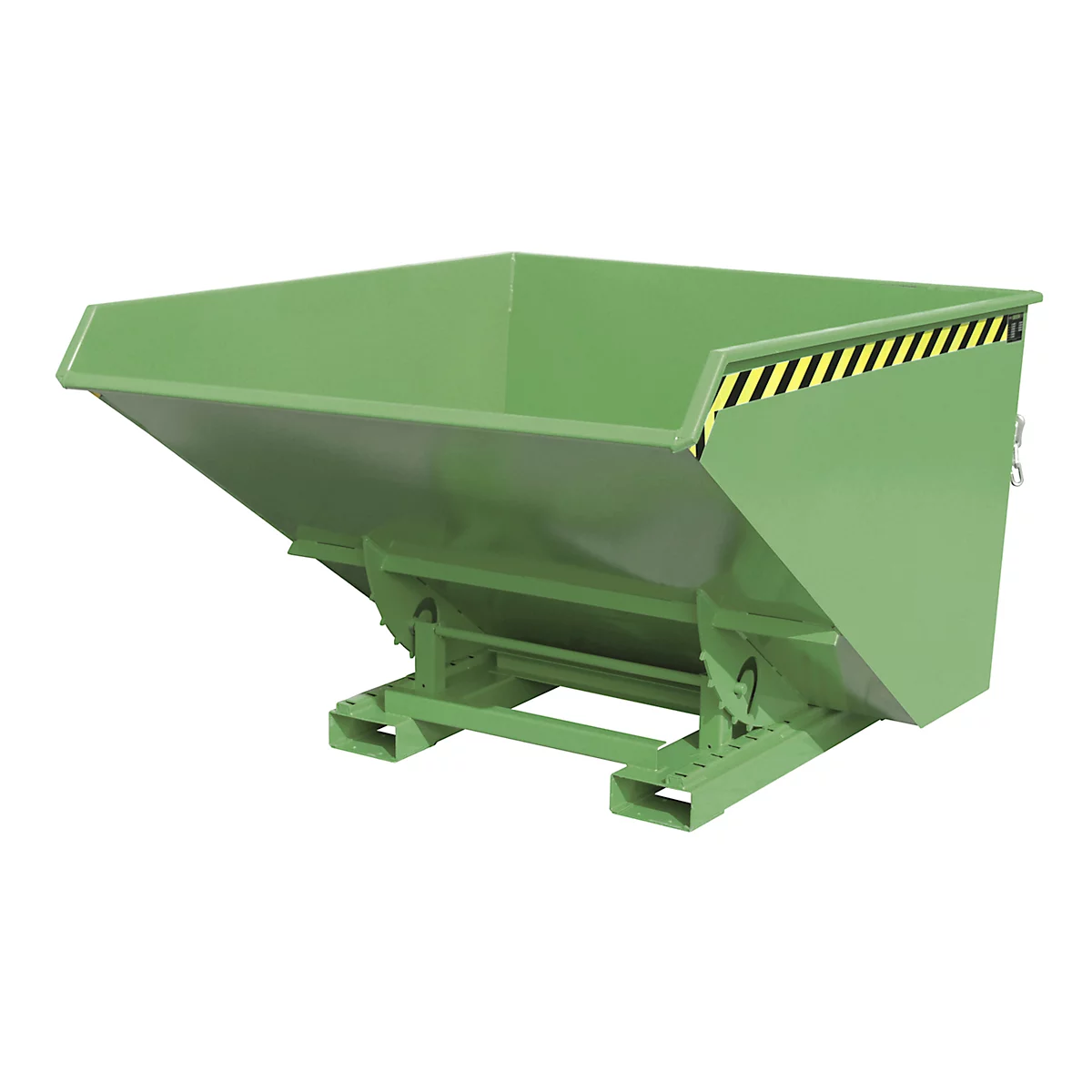 Groene kantelbak, gemarkeerd met geel en zwart.