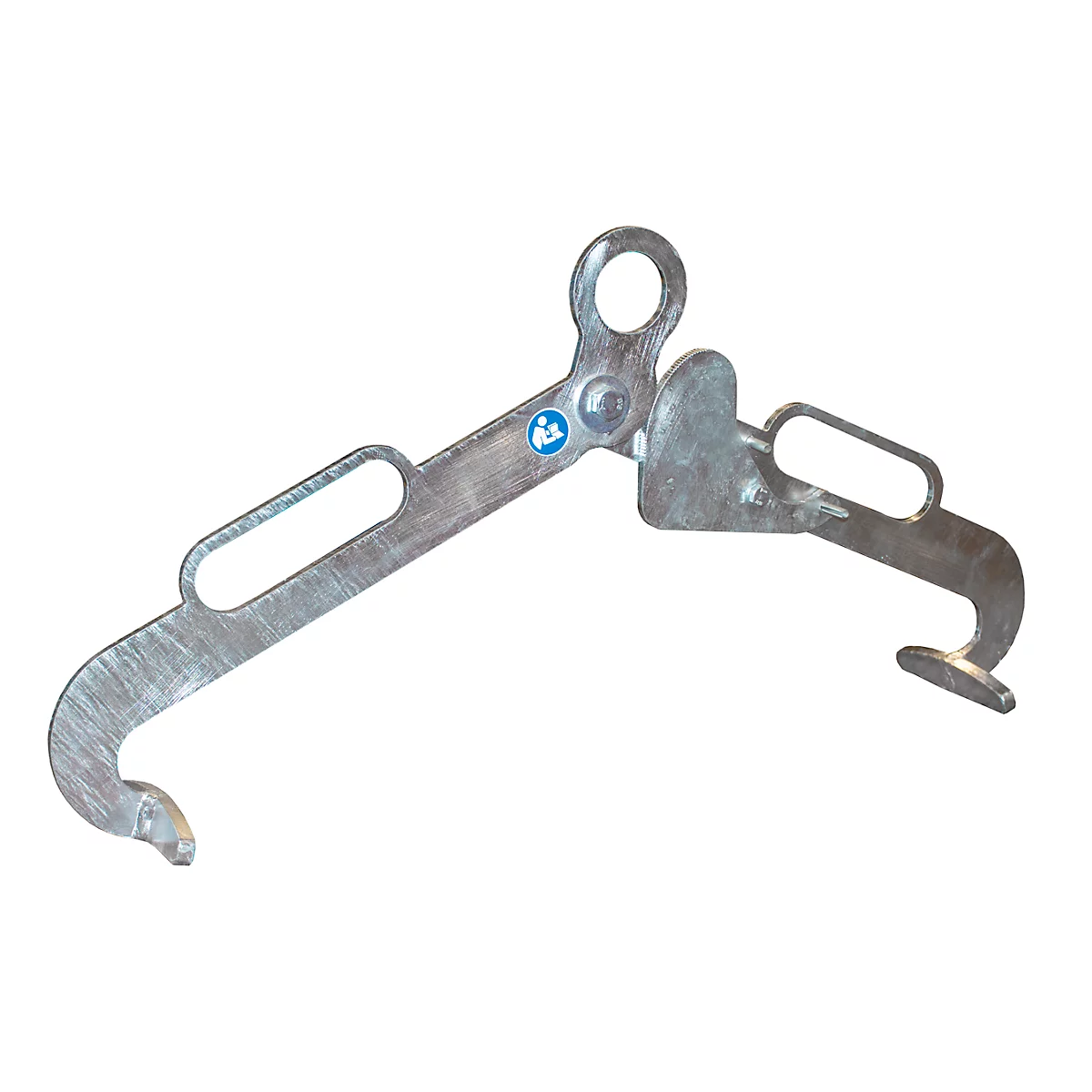 Metallischer Lastaufnahmehaken mit zwei Haken und einem Griff.