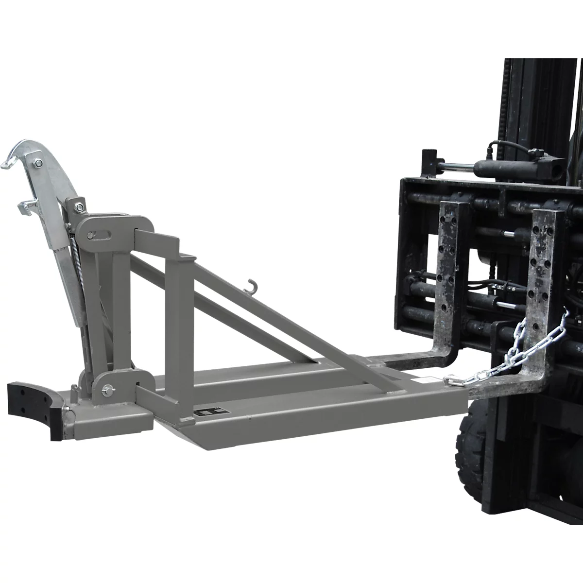 Bauer Fasslifter RS-I/D 91, für Stapler, 1 x 110 bis 200-l-Deckelfässer, L 1285 x B 585 x H 810 mm, bis 800 kg, Stahl, Mausgrau