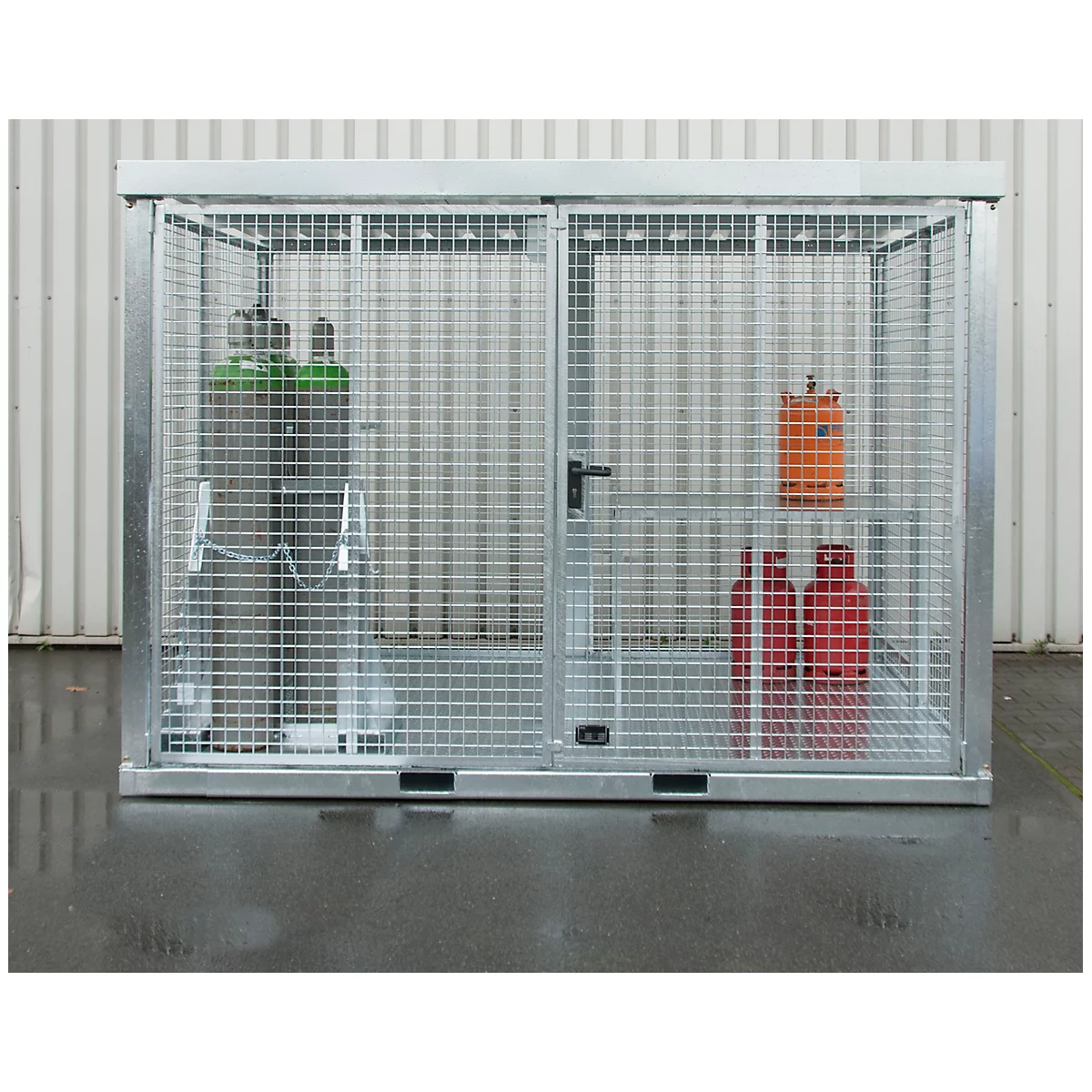 Bauer gasflessencontainer type GFC-E, afsluitbaar, L 3135 x B 2170 x H 2260 mm Roosterbodem