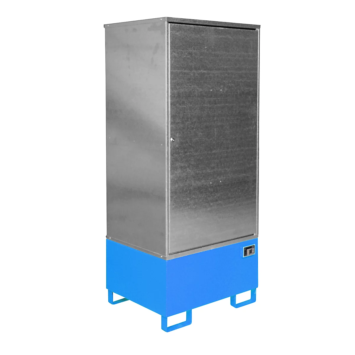 BAUER Gevaarlijke stoffen kast GS-1, plaatstaal, van onderen toegankelijk, B 840 x D 690 x H 1930 mm, voor 1 x 200 l vat, blauw