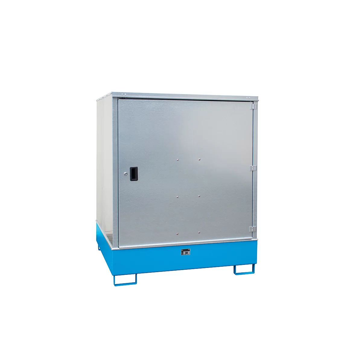 BAUER GS-3 kast voor gevaarlijke stoffen, plaatstaal, toegankelijk voor rolstoelgebruikers, voor 4 x 200 l vaten, B 1475 x D 1460 x H 1805 mm, blauw