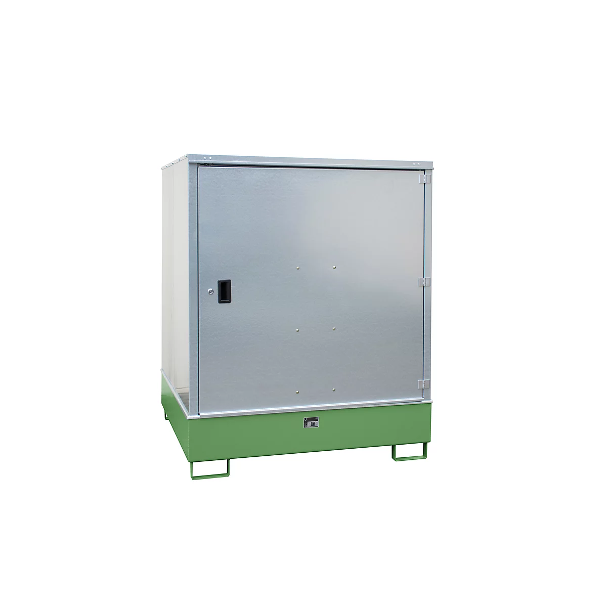 BAUER GS-3 kast voor gevaarlijke stoffen, plaatstaal, toegankelijk voor rolstoelgebruikers, voor 4 x 200 l vaten, B 1475 x D 1460 x H 1805 mm, groen