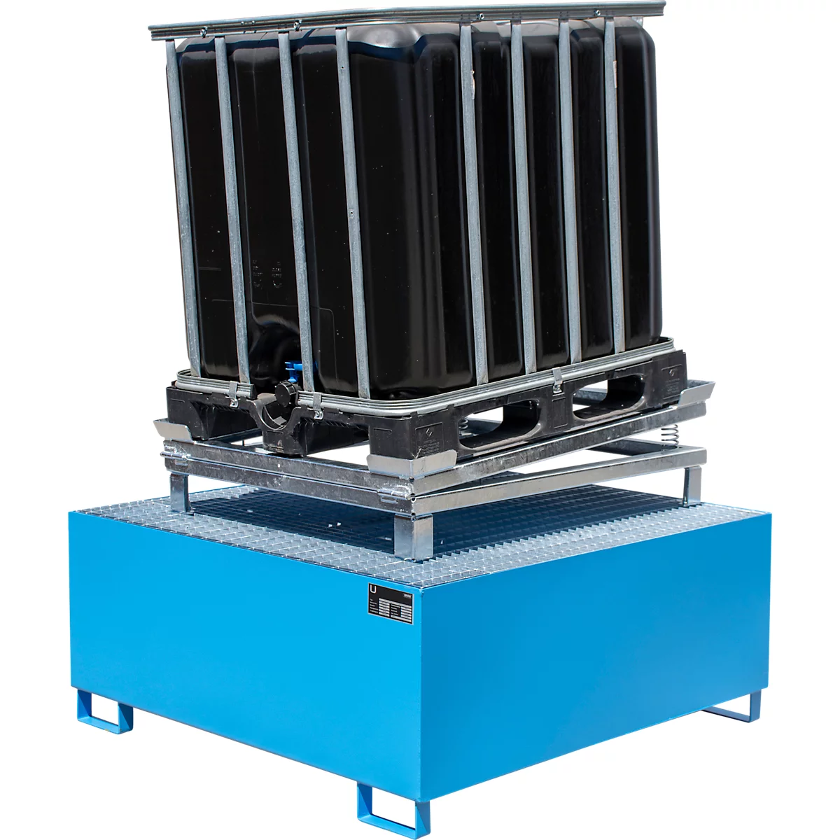 Bauer IR-1 IBC-restlediger, voetafdruk 1200 x 1000 mm, maximale heffing 95 mm, tot 1500 kg, L 1280 x B 1080 x H 275/380 mm, staal, thermisch verzinkt