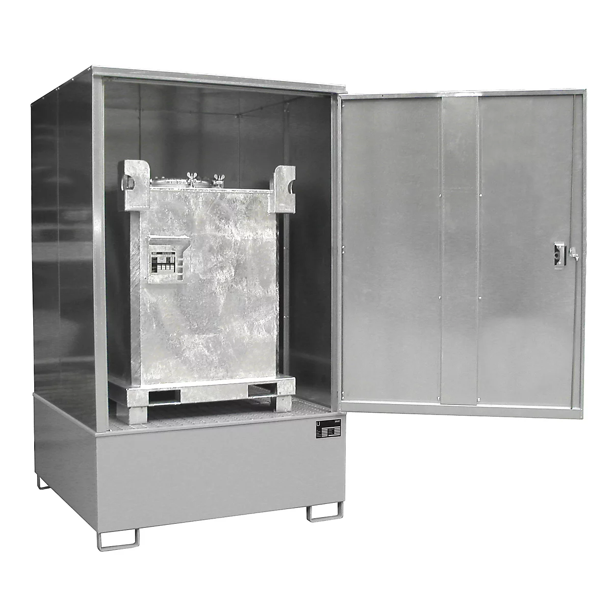 BAUER Kast GS-4 voor gevaarlijke stoffen, voor 1 x 1000 l IBC, B 1475 x D 1460 x H 2410 mm, muisgrijs