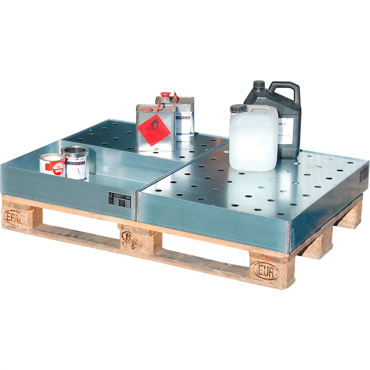 Bauer KGW-P 3/M bakje, inhoud 71 l, tot 200 kg, met geperforeerd rooster, B 1200 x D 800 x H 100 mm, gegalvaniseerd staal