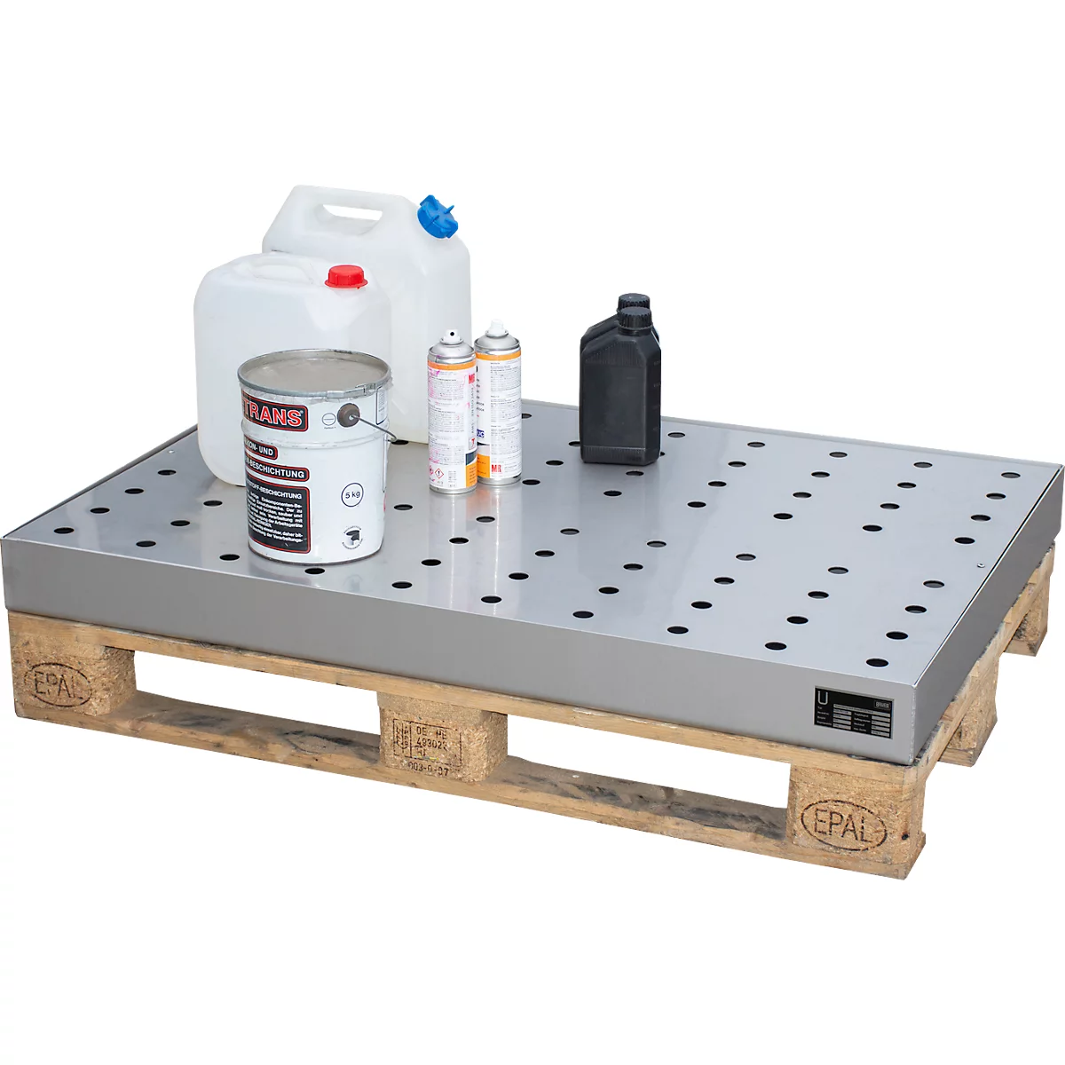 Bauer KGW-P 4 V4A kleine containerbak, voor Euro- en chemiepallets, roestvrij staal, L 1200 x B 600 x H 120 mm, tot 200 kg