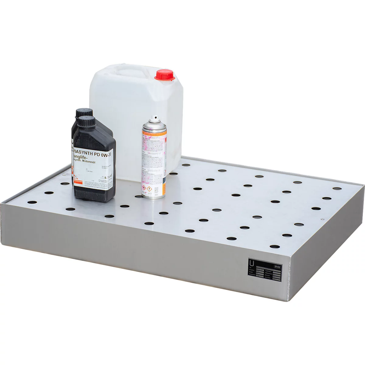 Bauer kleine containerbak KGW-P 2/M V4A, voor Euro- en chemiepallets, roestvrij staal, L 800 x B 600 x H 120 mm, tot 100 kg, met geperforeerd platenrooster