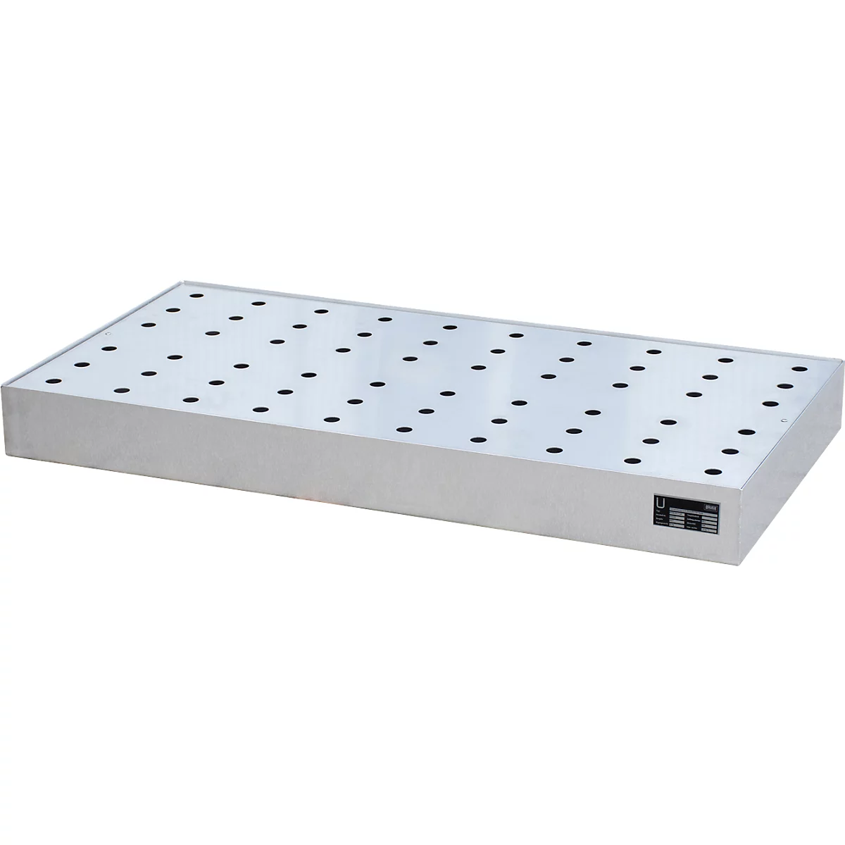 Bauer kleine containerbak KGW-P 3/M V4A, voor Euro- en chemiepallets, roestvrij staal, L 1200 x B 800 x H 120 mm, tot 200 kg, met geperforeerd plaatrooster