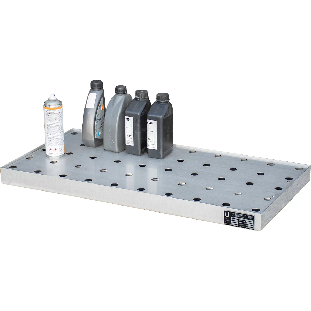 Bauer Kleingebindewanne KGW 2/M V4A, mit Lochblechrost, L 940 x B 470 x H 60 mm, 25 L, 150 kg, Edelstahl 1.4571, Silber