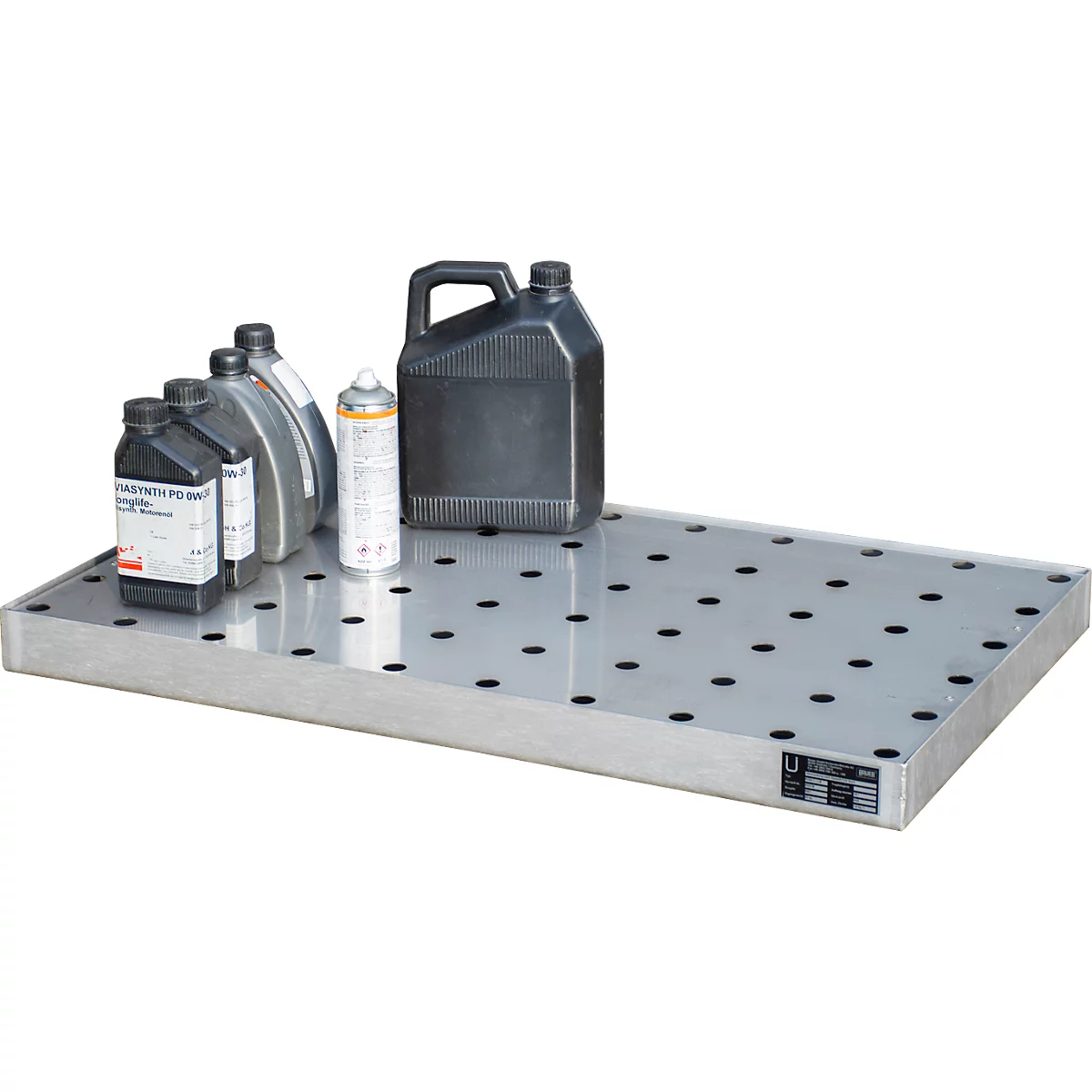 Bauer Kleingebindewanne KGW 3/M V4A, mit Lochblechrost, L 1000 x B 600 x H 70 mm, 30 L, 150 kg, Edelstahl 1.4571, Silberfarben