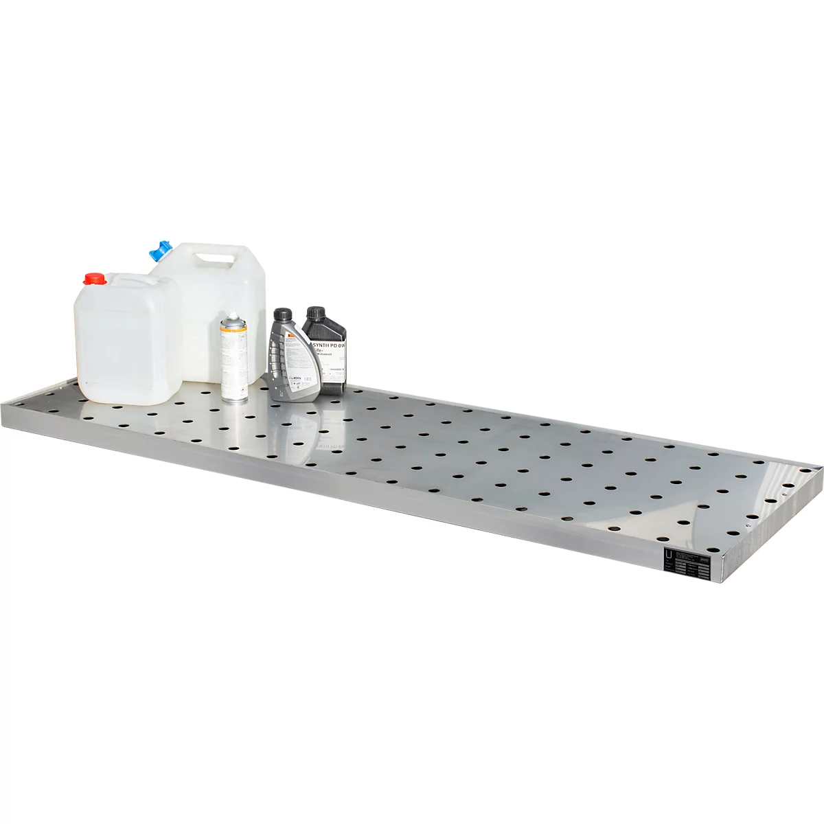 Bauer Kleingebindewanne KGW 5 V4A, mit Lochblechrost, L 1850 x B 600 x H 60 mm, 60 L, 150 kg, Edelstahl 1.4571, Silber