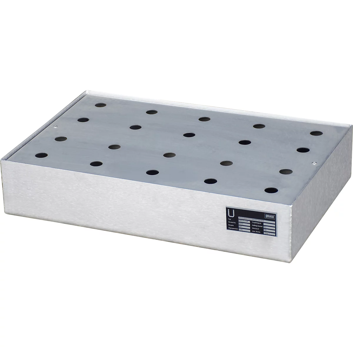Bauer Kleingebindewanne KGW-P 1/M V4A, für Euro- und Chemiepaletten, Edelstahl, L 600 x B 400 x H 120 mm, bis 50 kg, mit Lochblech-Rost