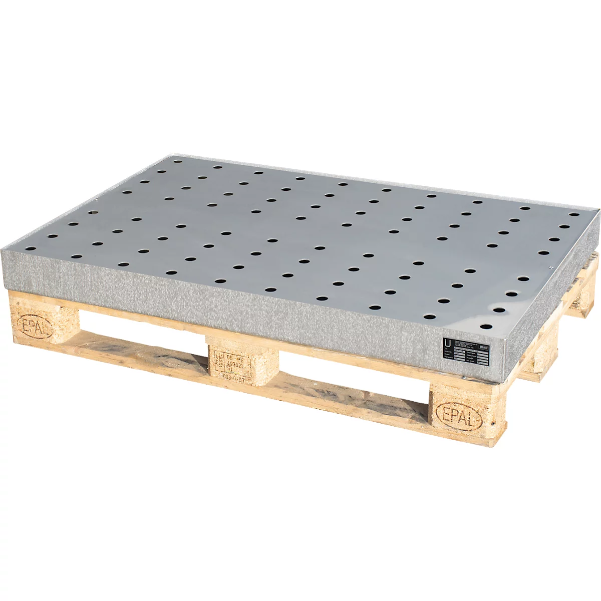 Bauer Kleingebindewanne KGW-P 3/M V4A, für Euro- und Chemiepaletten, Edelstahl, L 1200 x B 800 x H 120 mm, bis 200 kg, mit Lochblech-Rost