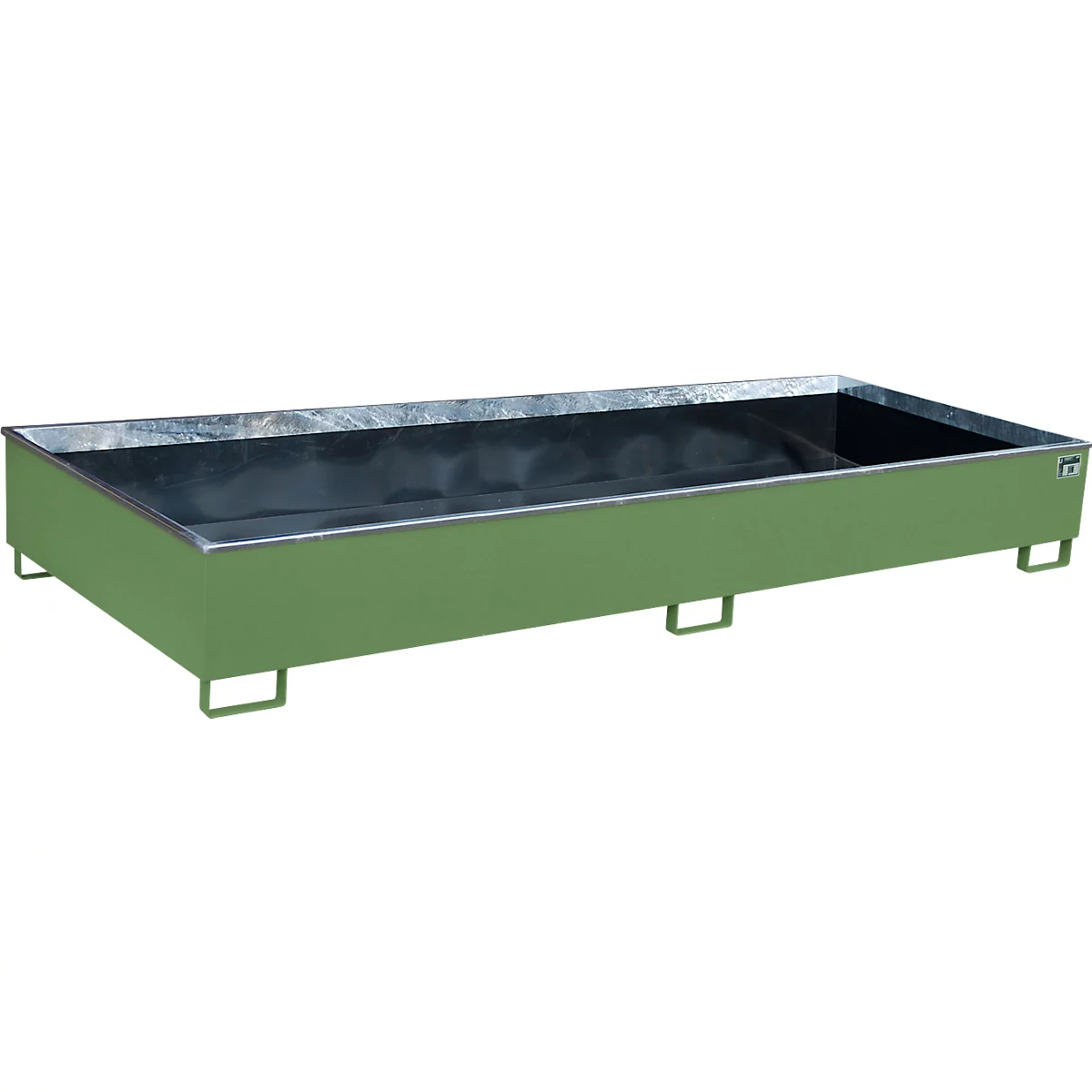 Bauer Regalwanne RW 3300-3 PE, mit PE-Einsatz, B 3262 x T 1312 x H 383 mm, bis 1000 l, Stahl lackiert, resedagrün