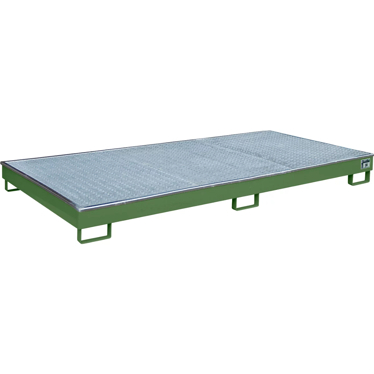 Bauer Regalwanne RW-GR 2700-1 PE, mit PE-Einsatz und Gitterrost, L 2665 x B 1315 x H 210 mm, lackiert, resedagrün RAL 6011
