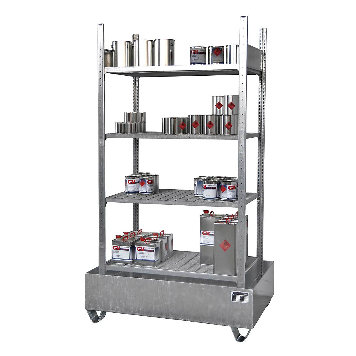 BAUER S 3021-4E kleine containerlegbord, basislegbord, B 1200 x D 800 x H 2105 mm, 4 roostervakken + 1 opvangbak