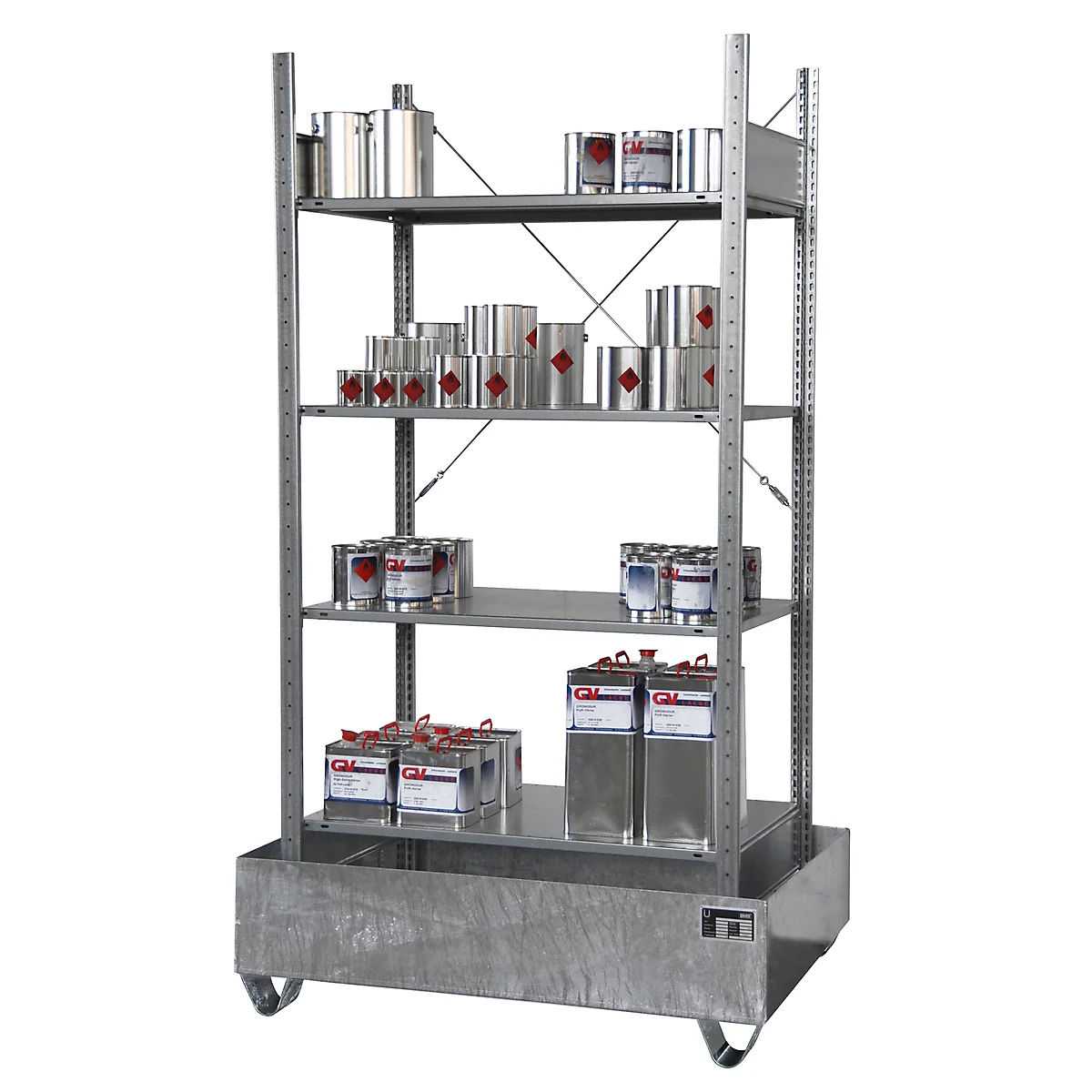 BAUER S 3022-4E kleine containerlegbord, basislegbord, B 1200 x D 800 x H 2105 mm, 4 legborden + 1 opvangbak